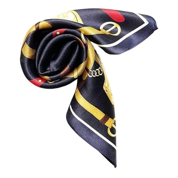 Blue Chain Mulberry Silk Neck Scarf - Picture 3 of 3